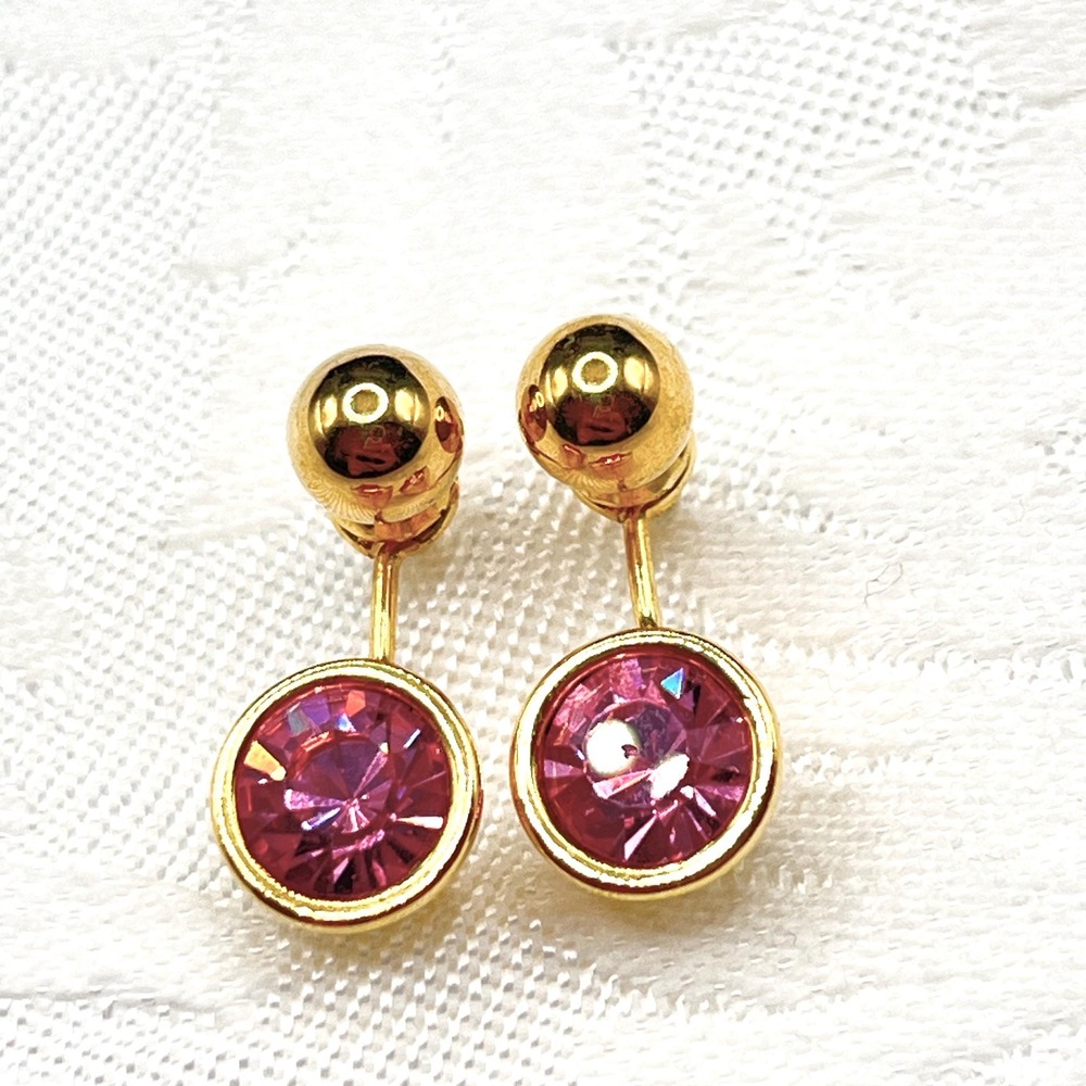 Vintage Joan Rivers Pink CZ Rhinestones Interchangeable Body Pierced Earrings‎